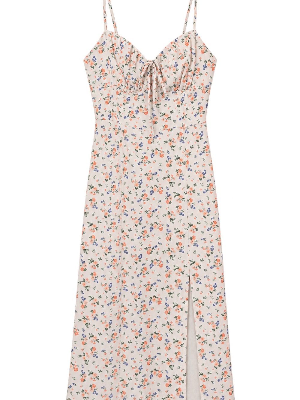 Floral Midi Dress with Tie Front - Cream